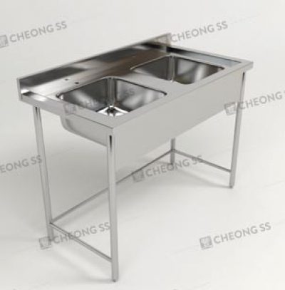 DOUBLE BOWL SINK TABLE W ROUND TUBE LEGS