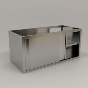 Stainless Steel Residential 2-Tier Sliding Door Storage Cabinet W Open Back