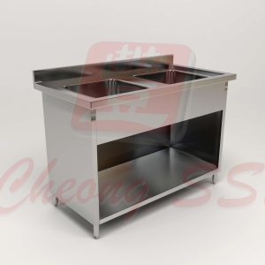 Stainless Steel Double Bowl Sink Open Cabinet