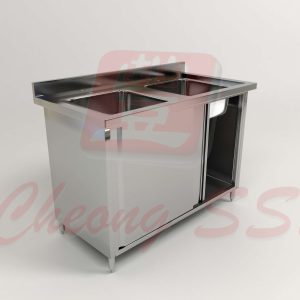 Stainless Steel Double Bowl Sink Sliding Door Cabinet