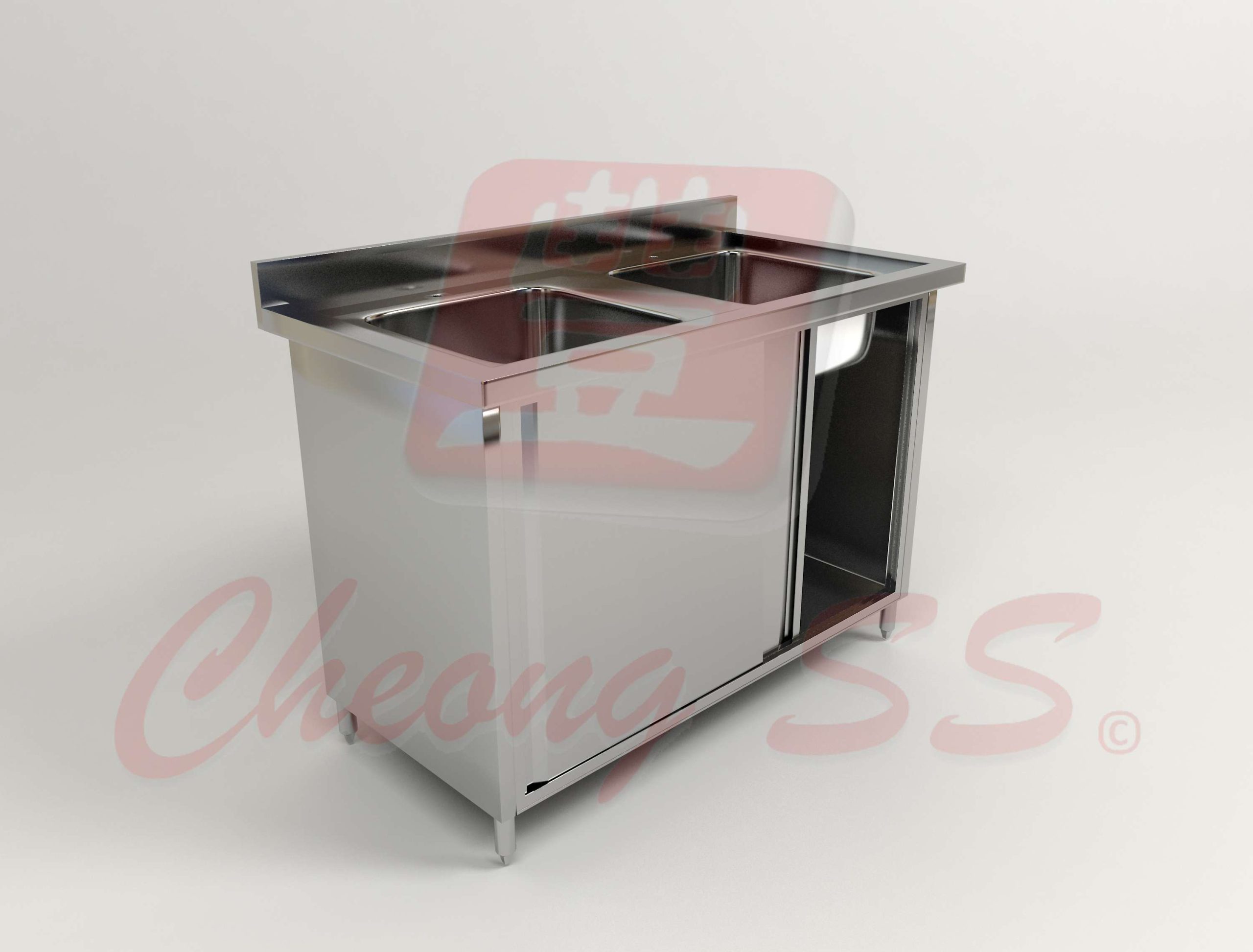 Stainless Steel Double Bowl Sink Sliding Door Cabinet
