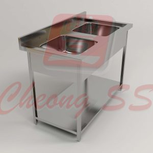 Stainless Steel Double Bowl Sink Table W Bottom Shelf And Square Tube Legs