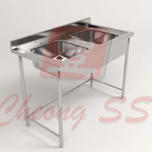Stainless Steel Double Bowl Sink Table W Round Tube Legs
