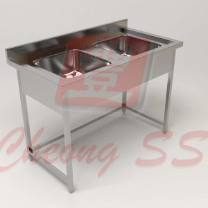 Stainless Steel Double Bowl Sink Table W Square Tube Legs