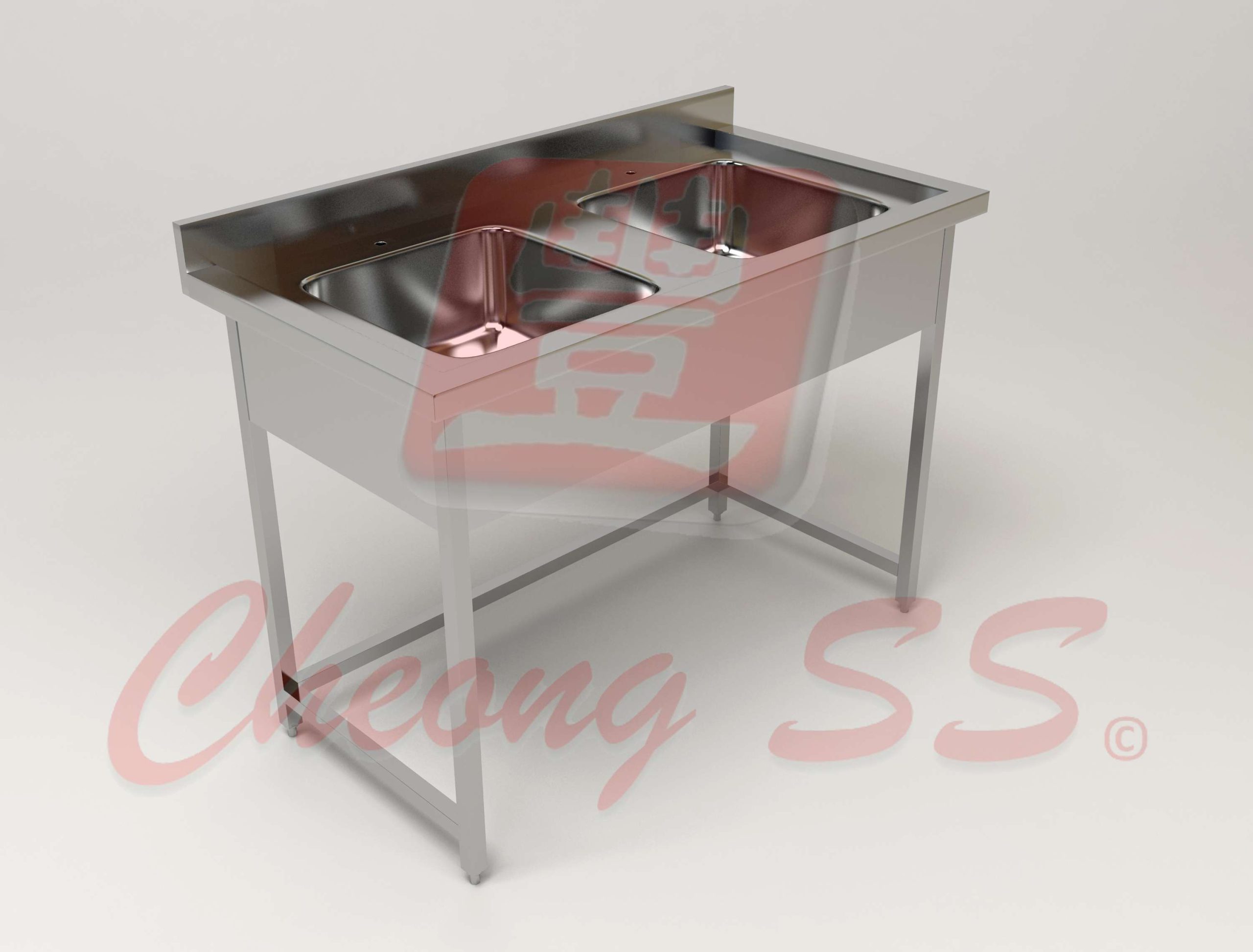 Stainless Steel Double Bowl Sink Table W Square Tube Legs