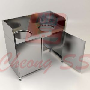 Stainless Steel Double Hole Open Door Counter Waste Bin