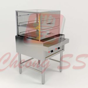 Stainless Steel Electrical Double Deck Glass Bun Steamer Display