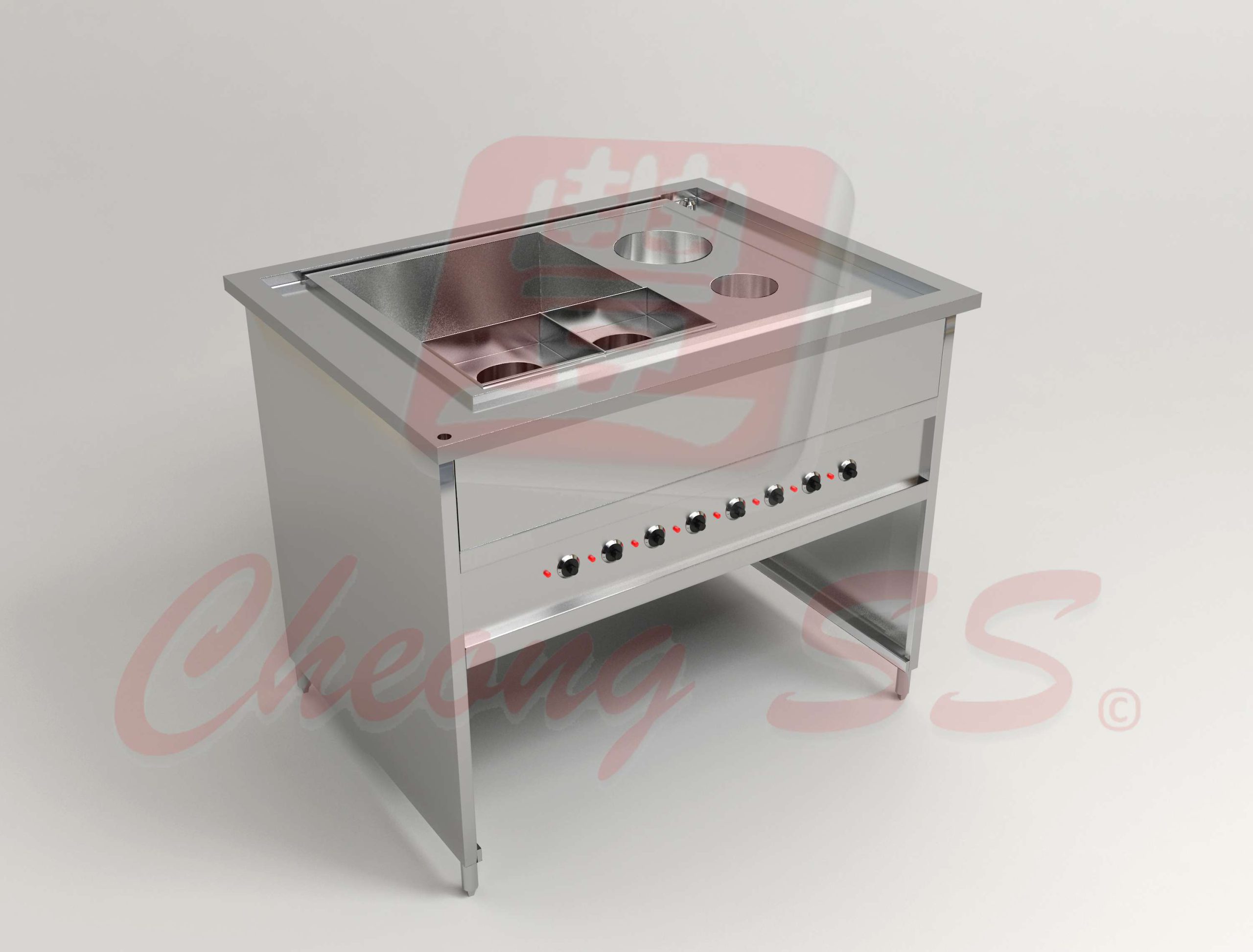Stainless Steel Electrical Noodle Cooking Counter W Round Sauce Condi Compartment