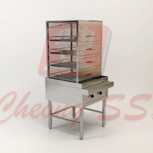 Stainless Steel Electrical Quadruple Deck Glass Bun Steamer Display