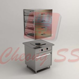 Stainless Steel Electrical Quadruple Deck Glass Bun Steamer Display Cabinet