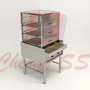 Stainless Steel Electrical Triple Deck Glass Bun Steamer Display