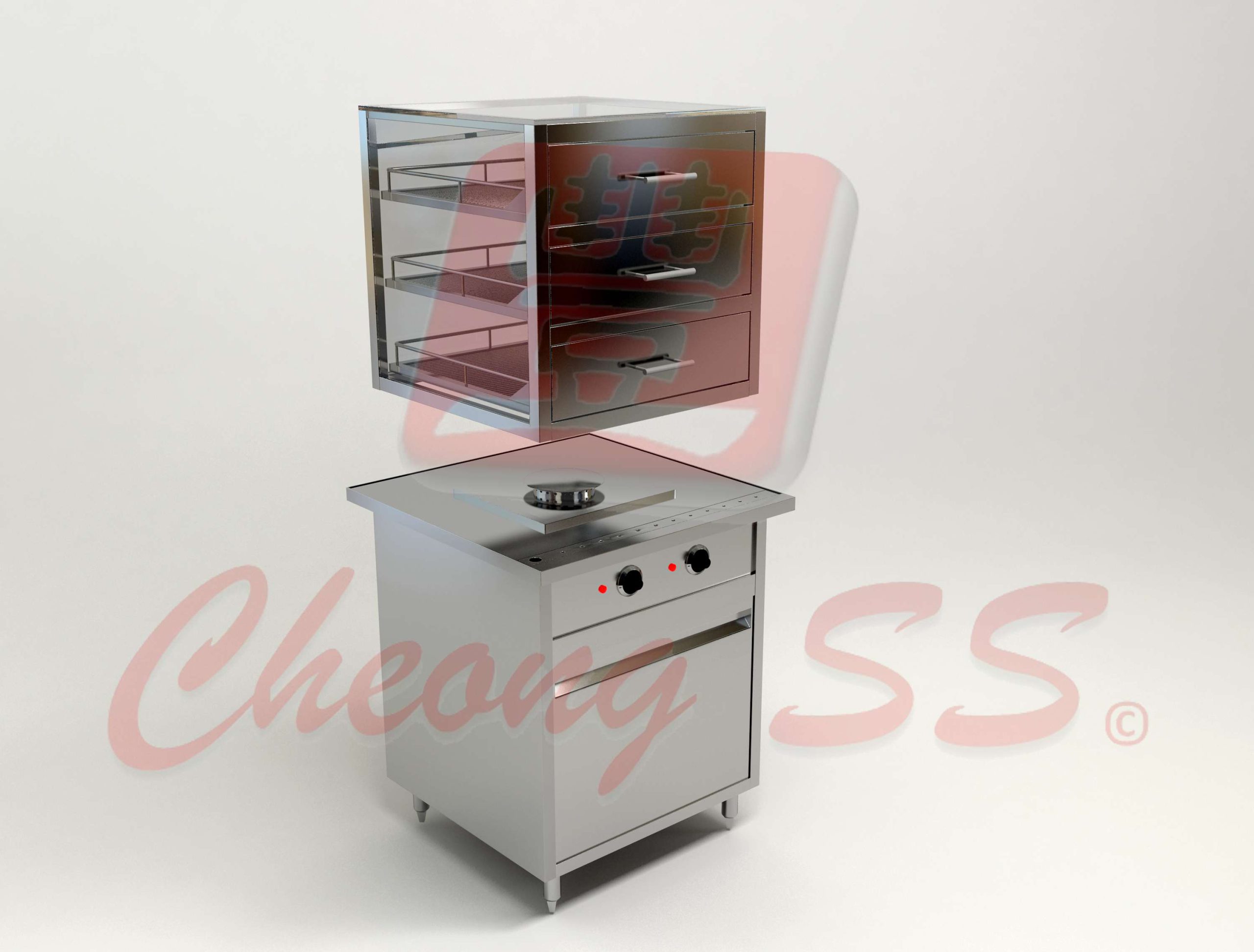 Stainless Steel Electrical Triple Deck Glass Bun Steamer Display Cabinet