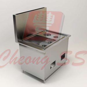 Stainless Steel Gas Noodle Cooking Counter W Round Sauce Condi Compartment