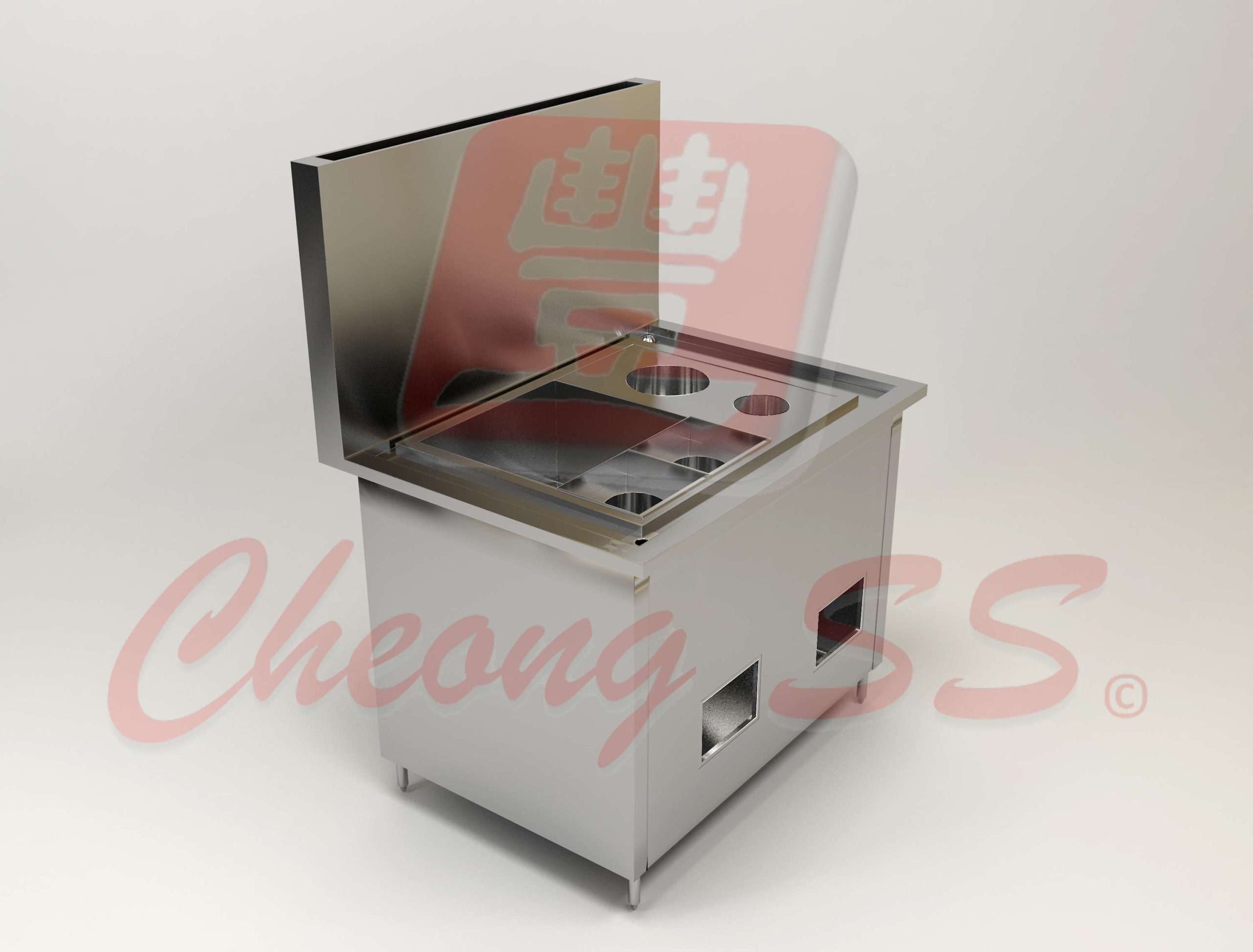 Stainless Steel Gas Noodle Cooking Counter W Round Sauce Condi Compartment