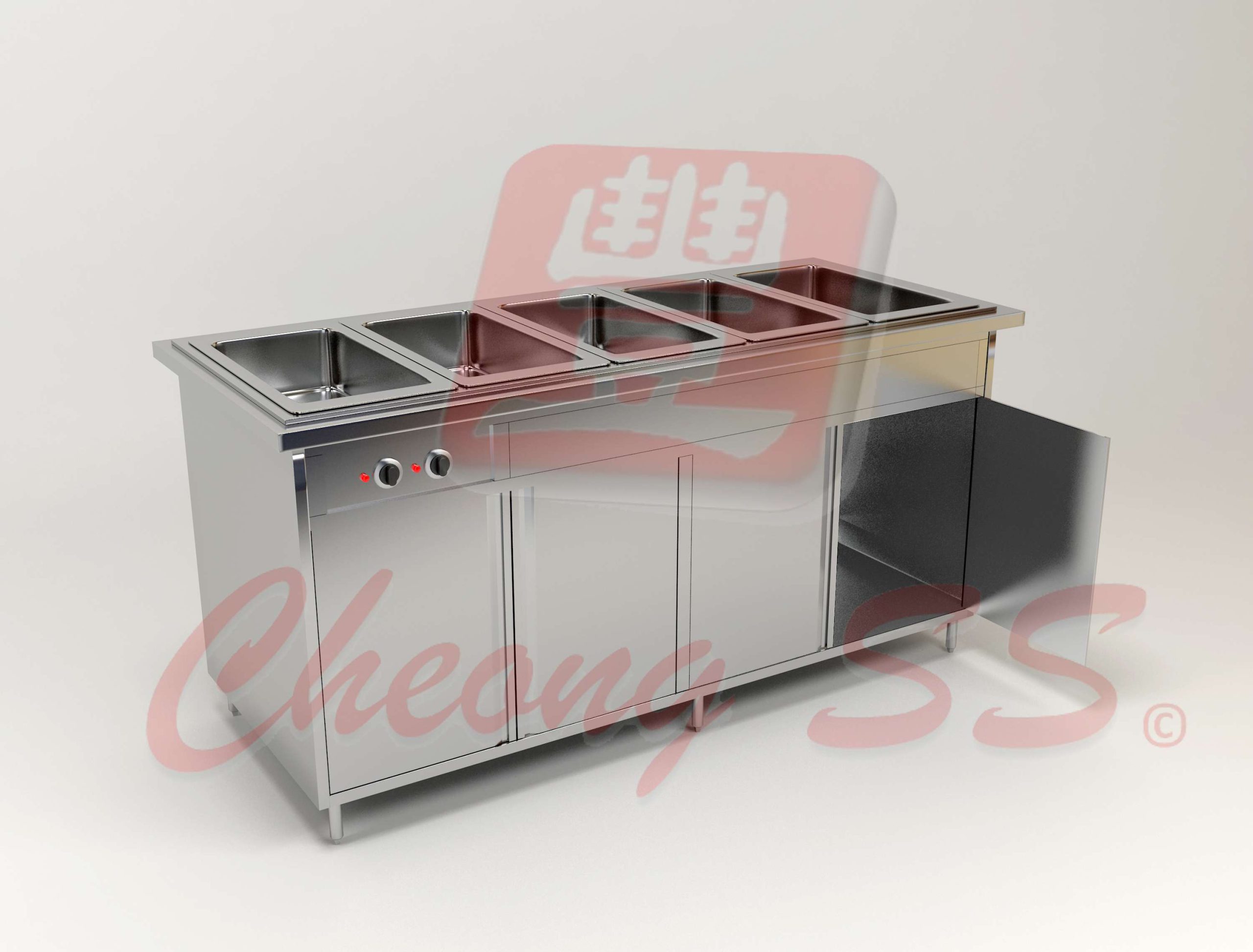 Stainless Steel Quintuple Full-Size GN Bain Marie W Open Door