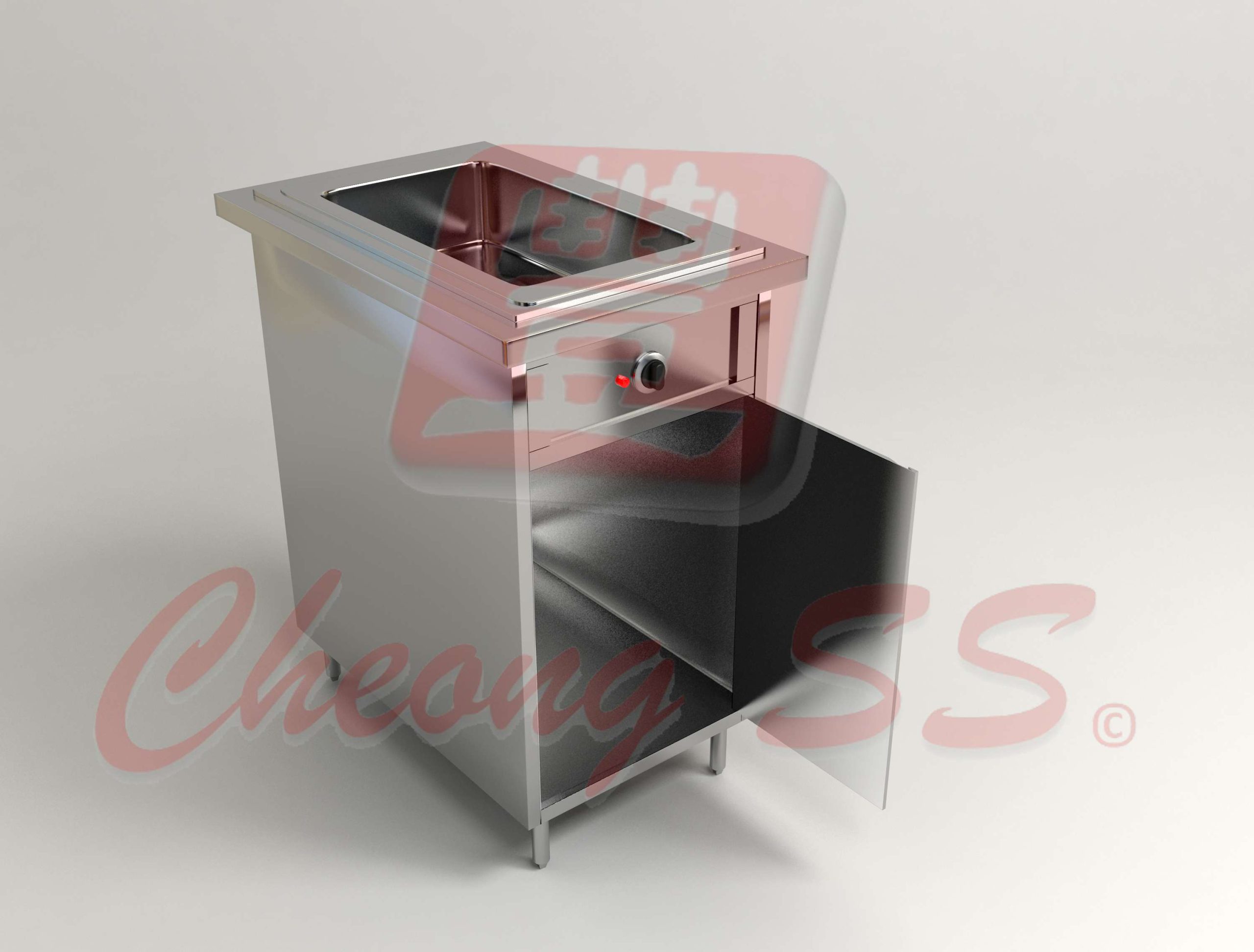 Stainless Steel Single Full-Size GN Bain Marie W Open Door