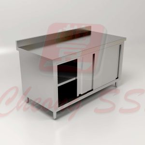 Stainless Steel Sliding Door Storage Cabinet W Backsplash