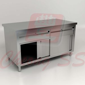 Stainless Steel Sliding Door Storage Cabinet W Drawers 01