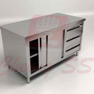 Stainless Steel Sliding Door Storage Cabinet W Drawers 02