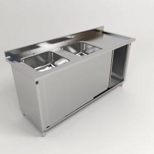 Stainless Steel  Double Bowl Sink Sliding Door Cabinet (Design 3)