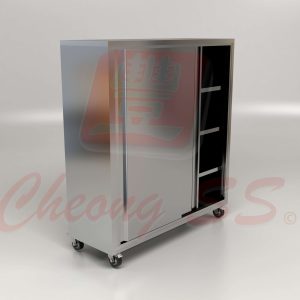 Stainless Steel Upright Sliding Door Storage Cabinet W Wheels